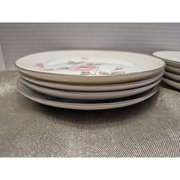 Three Castle China Garland Set Of 8 Salad/Dessert Plates Pink Roses - Picture 4 of 7
